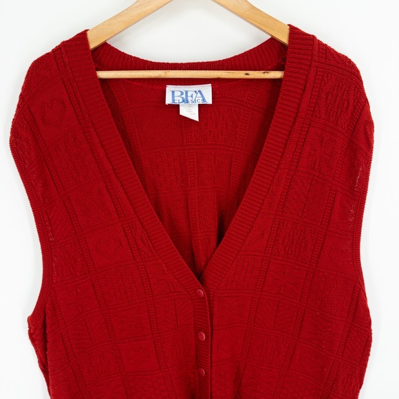 Vintage Red Knit Sweater Vest Womens 1X Academia Indie Granny‎ Hearts Patchwork - Picture 2 of 7